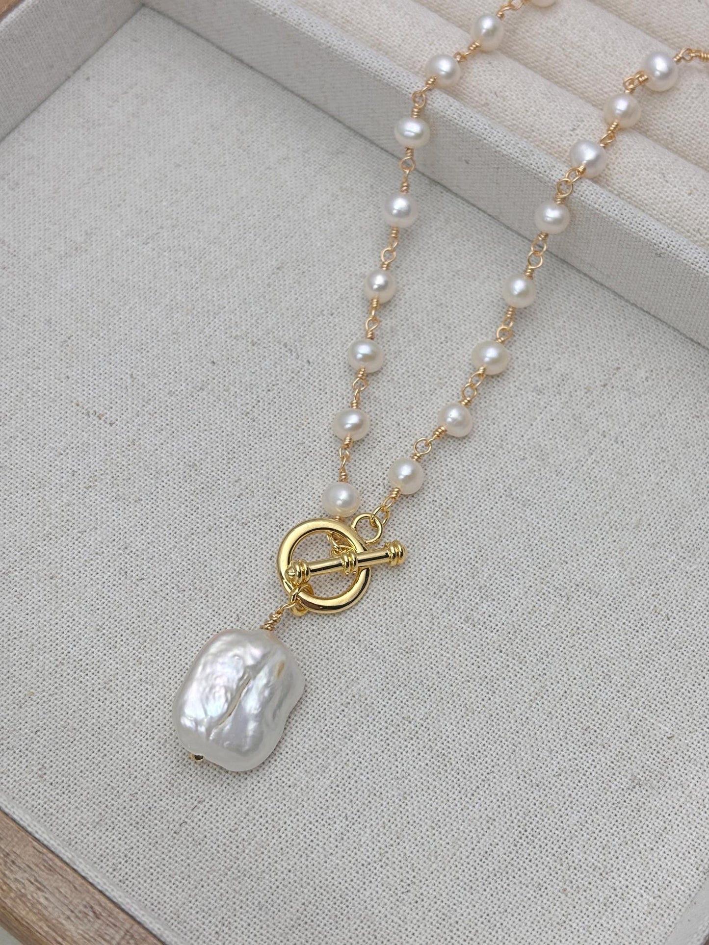 Handcrafted Natural Freshwater Pearls with baroque pearl pendant with 18k gold plated