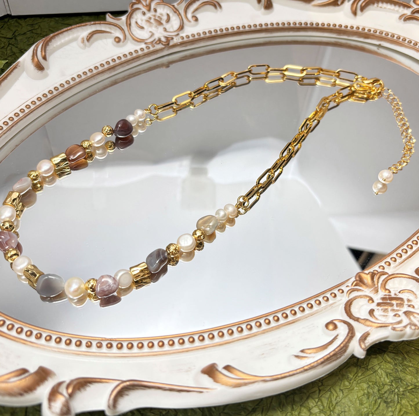 Natural Freshwater Pearls with natural stone necklaces 18k gold plated