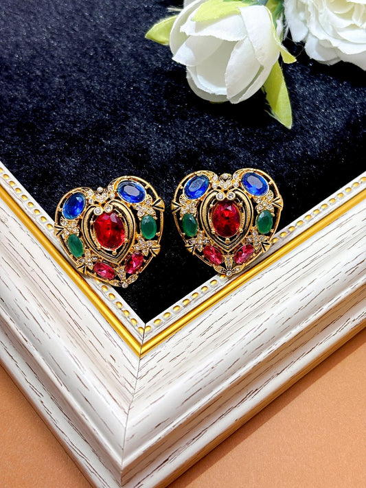 Vintage colorful heart earrings