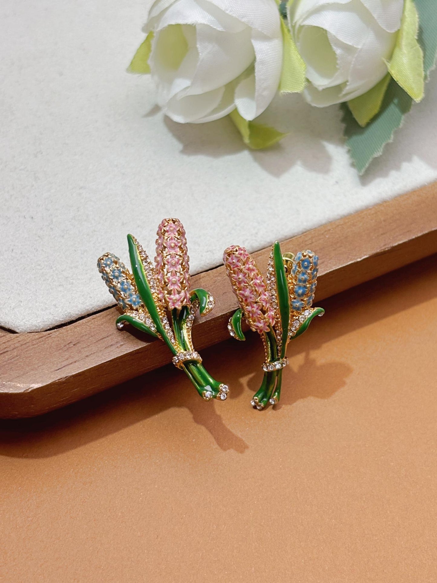 Vintage Hyacinth flowers Enamel Earrings