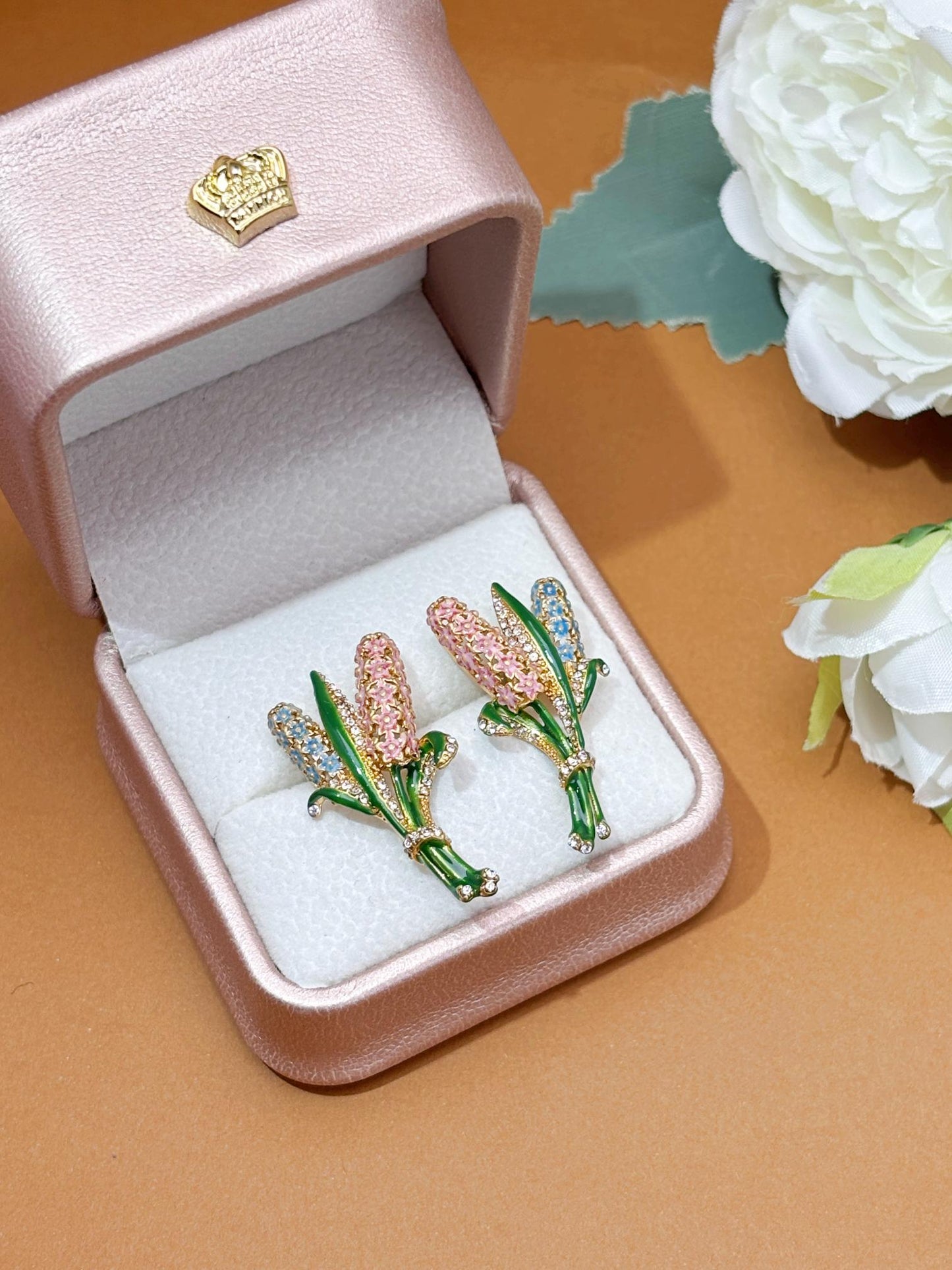 Vintage Hyacinth flowers Enamel Earrings