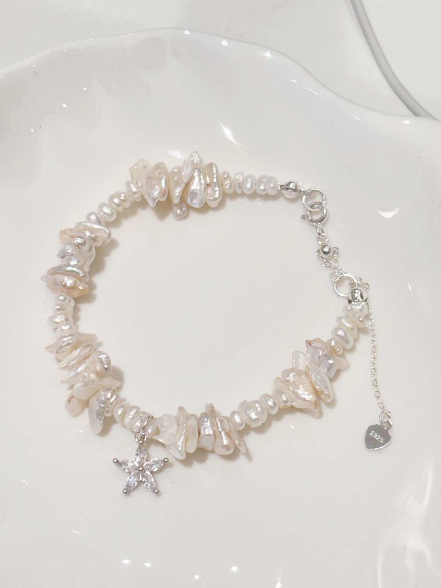 Natural Freshwater baroque Pearl with 925silver bracelets