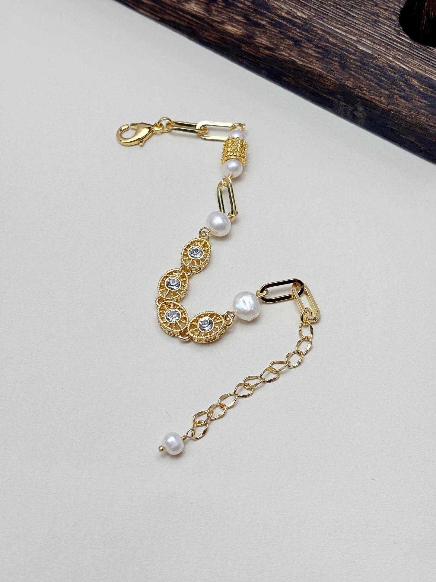 天然淡水珍珠 18k 鍍金手鍊