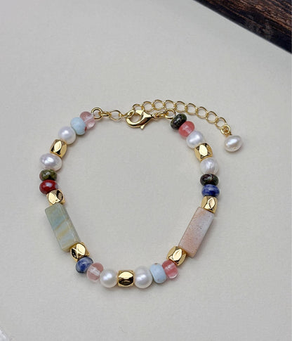 Natural Freshwater Pearl 18k with colourful stone 18kgold plated bracelets