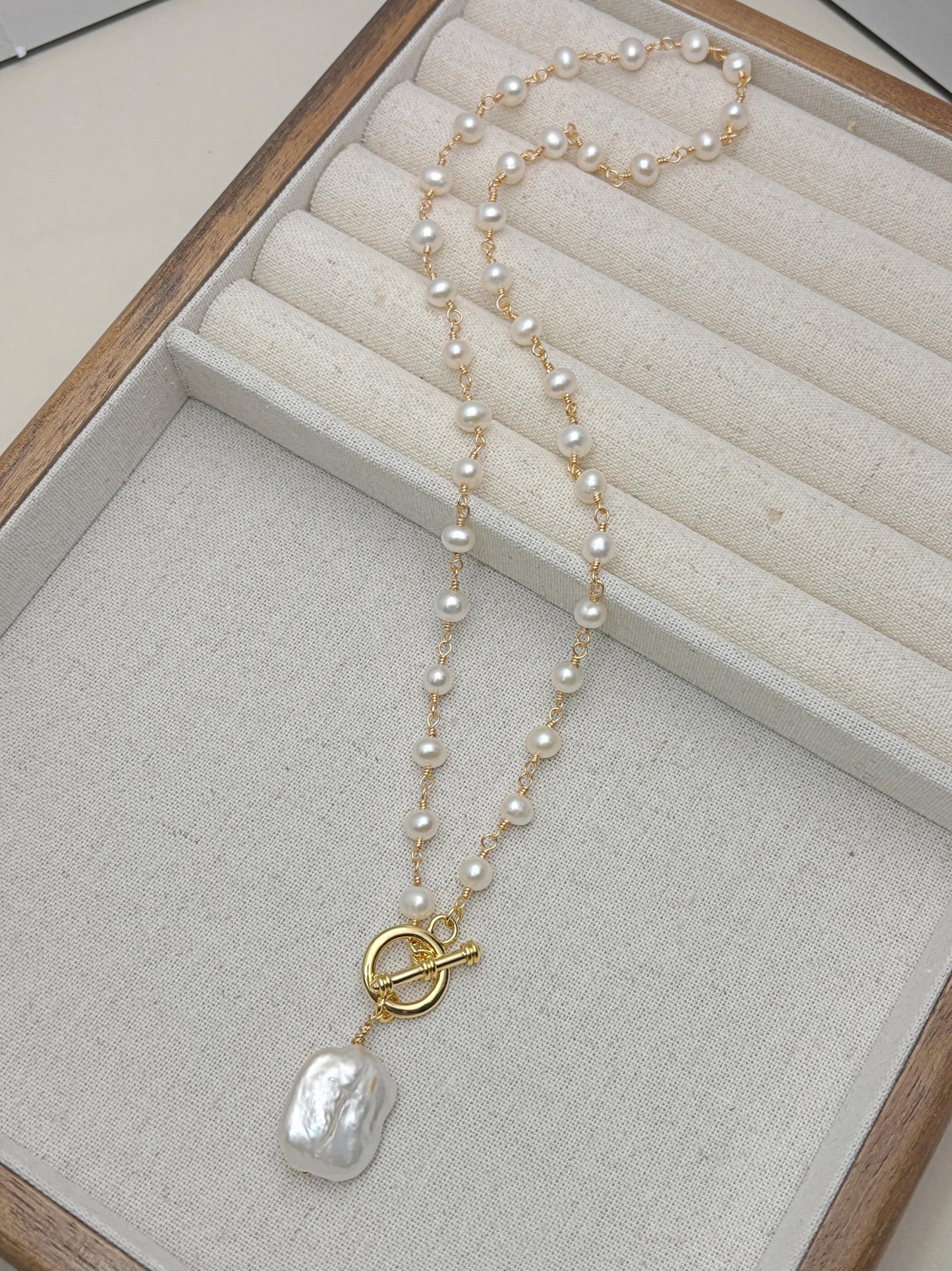 Handcrafted Natural Freshwater Pearls with baroque pearl pendant with 18k gold plated