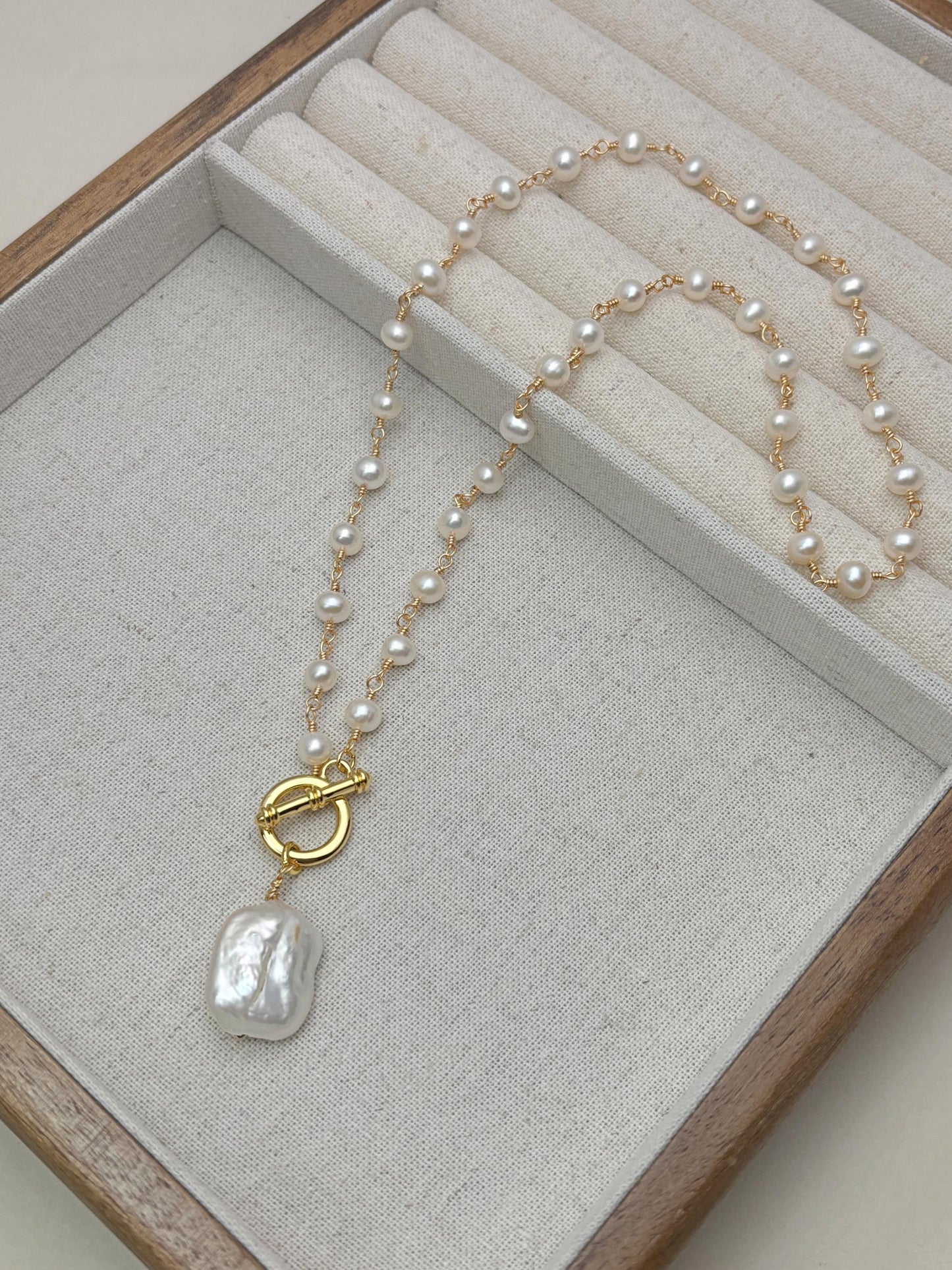 Handcrafted Natural Freshwater Pearls with baroque pearl pendant with 18k gold plated