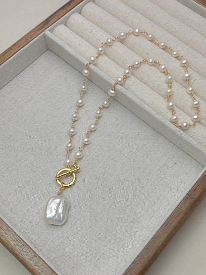 Handcrafted Natural Freshwater Pearls with baroque pearl pendant with 18k gold plated