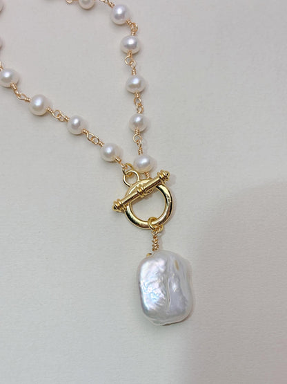 Handcrafted Natural Freshwater Pearls with baroque pearl pendant with 18k gold plated