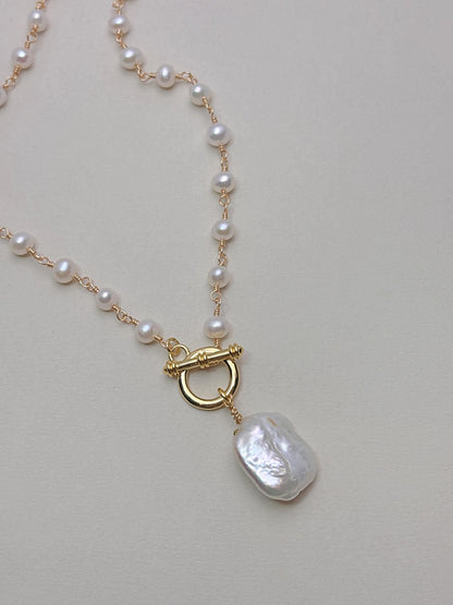 Handcrafted Natural Freshwater Pearls with baroque pearl pendant with 18k gold plated
