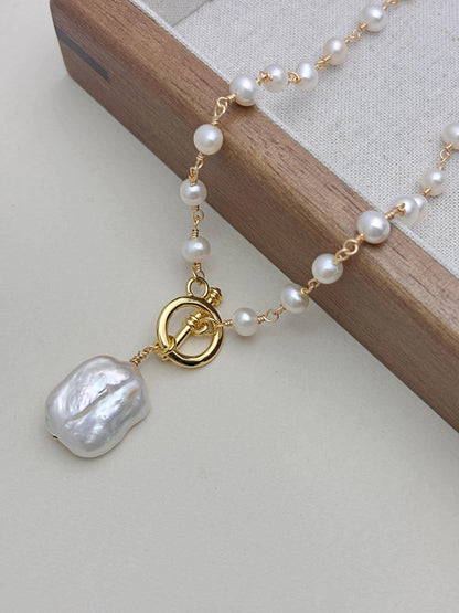 Handcrafted Natural Freshwater Pearls with baroque pearl pendant with 18k gold plated