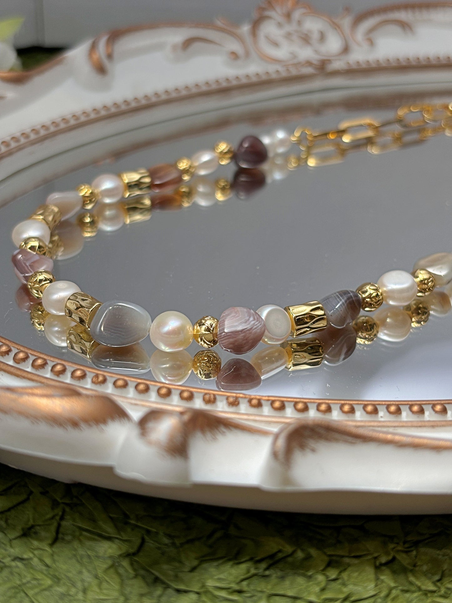 Natural Freshwater Pearls with natural stone necklaces 18k gold plated