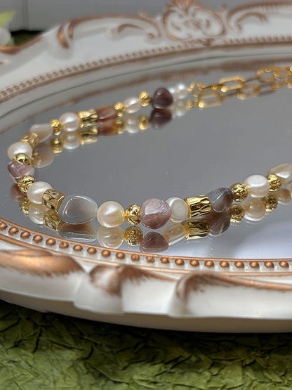 Natural Freshwater Pearls with natural stone necklaces 18k gold plated