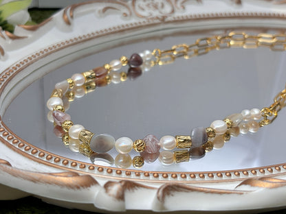 Natural Freshwater Pearls with natural stone necklaces 18k gold plated