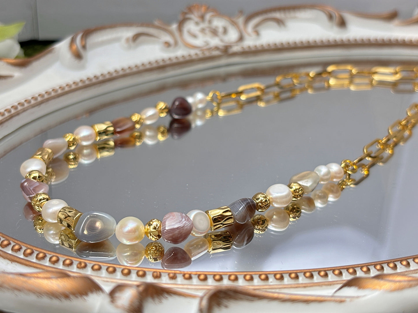 Natural Freshwater Pearls with natural stone necklaces 18k gold plated