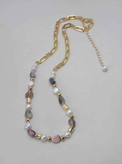 Natural Freshwater Pearls with natural stone necklaces 18k gold plated