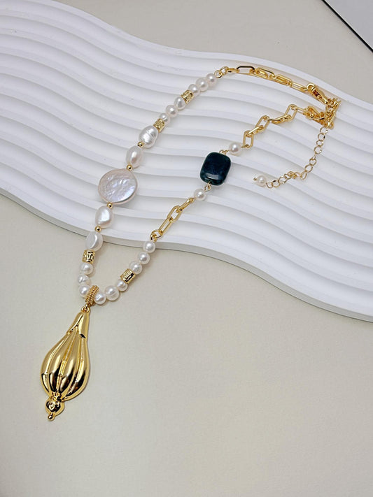 Natural Freshwater Pearls with 18k gold plated pendant necklaces