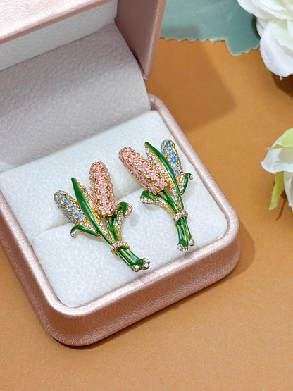 Vintage Hyacinth flowers Enamel Earrings