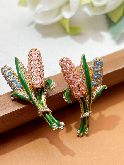 Vintage Hyacinth flowers Enamel Earrings