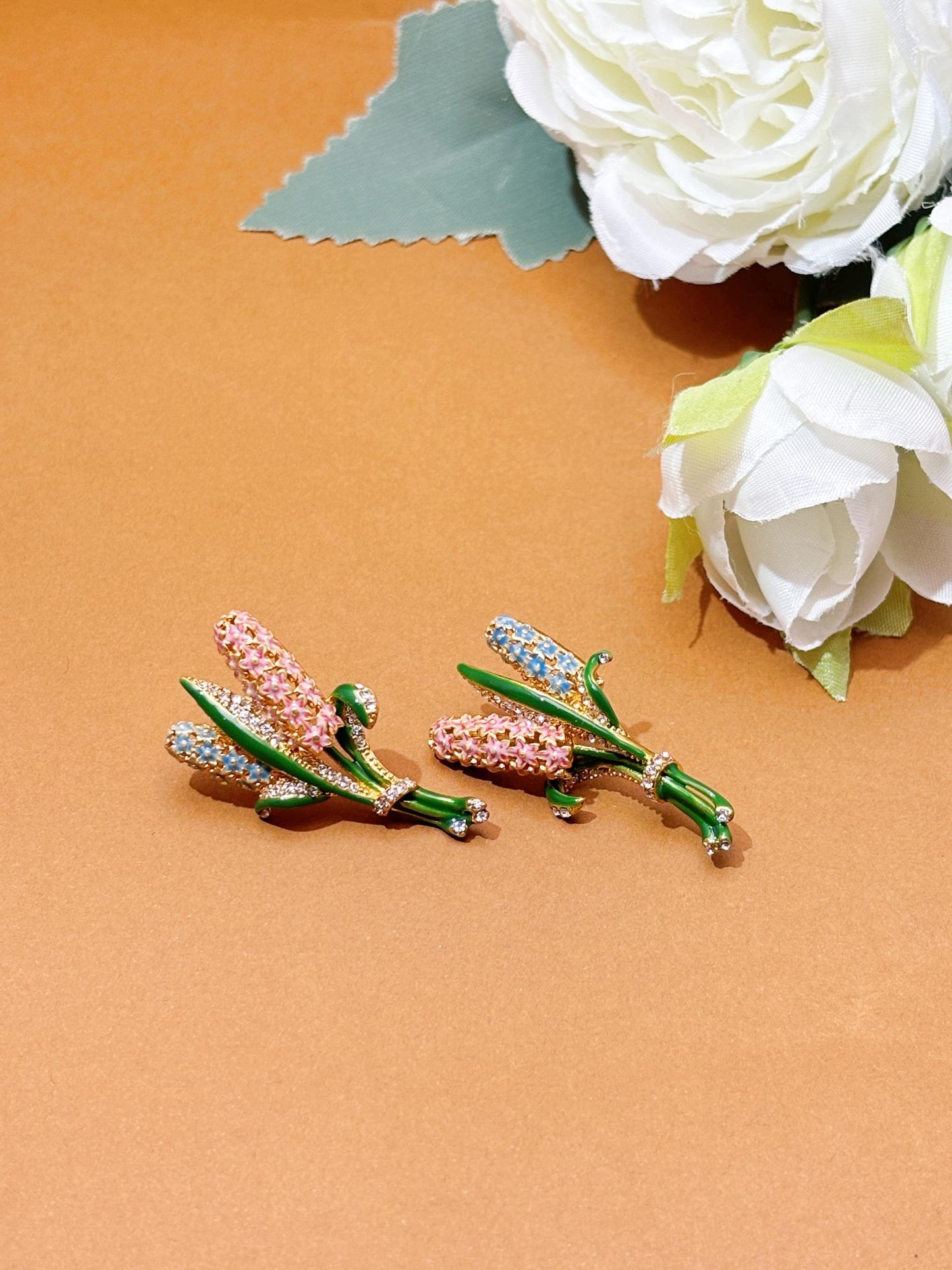 Vintage Hyacinth flowers Enamel Earrings
